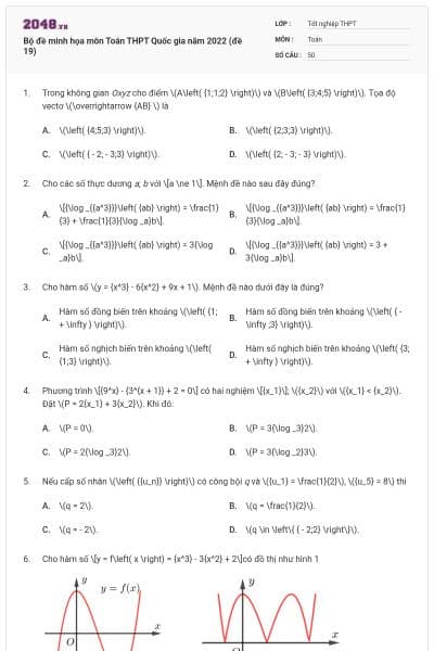 Bộ đề minh họa môn Toán THPT Quốc gia năm 2022 (đề 19)
