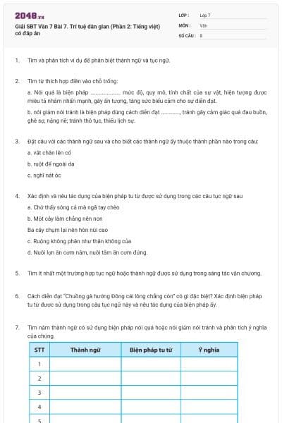 Giải SBT Văn 7 Bài 7. Trí tuệ dân gian (Phần 2: Tiếng việt) có đáp án