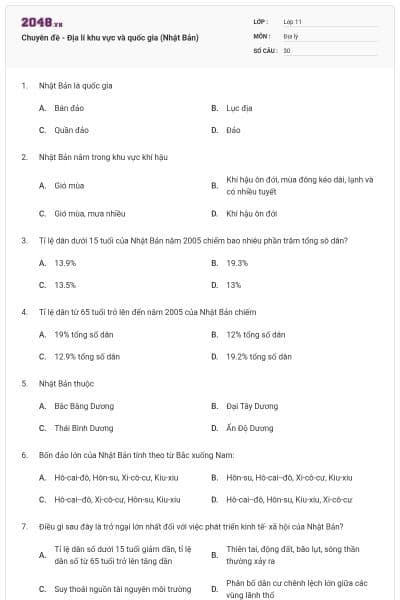 Chuyên đề - Địa lí khu vực và quốc gia (Nhật Bản)