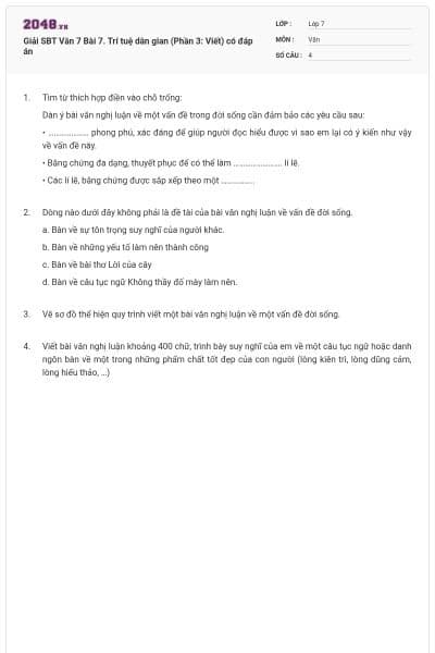 Giải SBT Văn 7 Bài 7. Trí tuệ dân gian (Phần 3: Viết) có đáp án