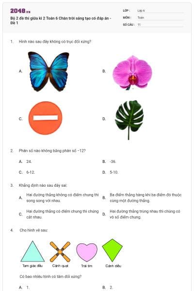 Bộ 2 đề thi giữa kì 2 Toán 6 Chân trời sáng tạo có đáp án - Đề 1