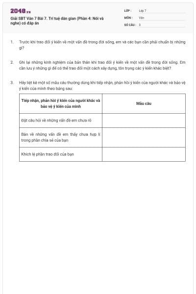 Giải SBT Văn 7 Bài 7. Trí tuệ dân gian (Phần 4: Nói và nghe) có đáp án