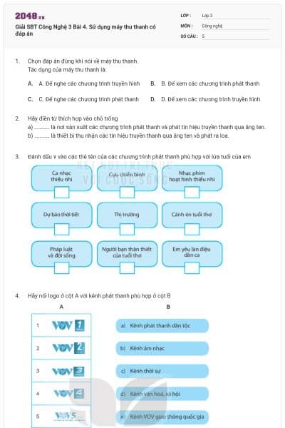 Giải SBT Công Nghệ 3 Bài 4. Sử dụng máy thu thanh có đáp án