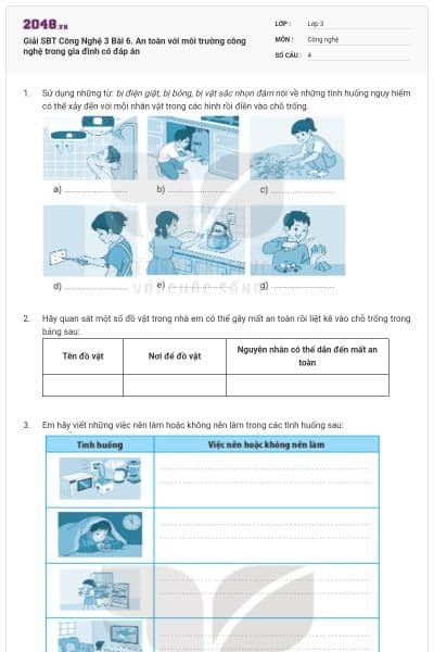 Giải SBT Công Nghệ 3 Bài 6. An toàn với môi trường công nghệ trong gia đình có đáp án