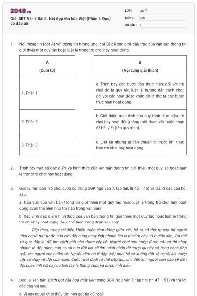 Giải SBT Văn 7 Bài 8. Nét đẹp văn hóa Việt (Phần 1: Đọc) có đáp án