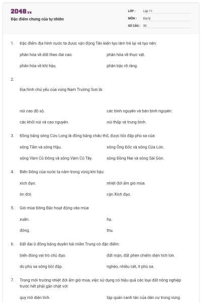 Đặc điểm chung của tự nhiên