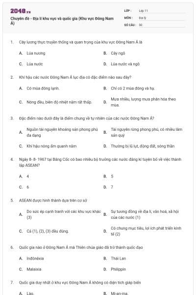Chuyên đề - Địa lí khu vực và quốc gia (Khu vực Đông Nam Á)
