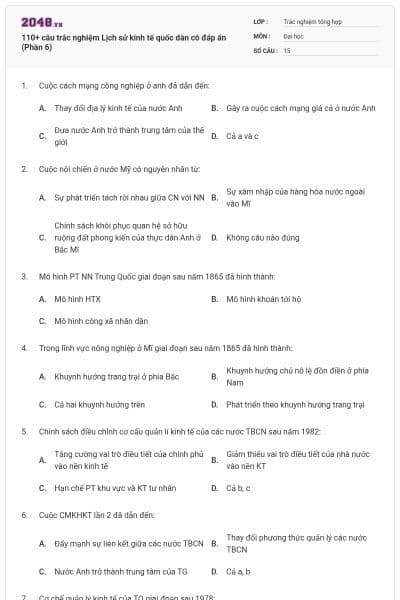 110+ câu trắc nghiệm Lịch sử kinh tế quốc dân có đáp án (Phần 6)