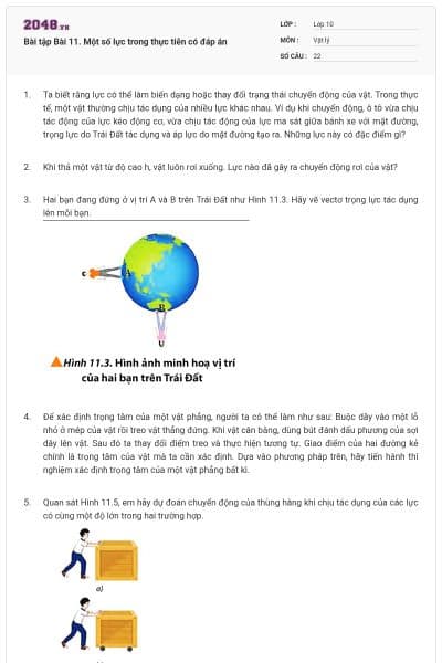 Bài tập Bài 11. Một số lực trong thực tiễn có đáp án