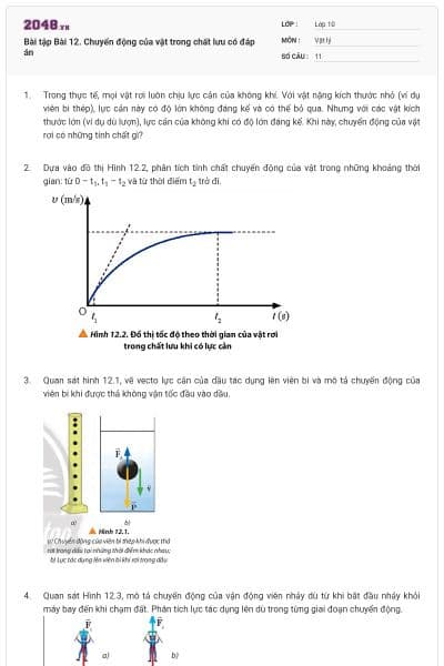 Bài tập Bài 12. Chuyển động của vật trong chất lưu có đáp án