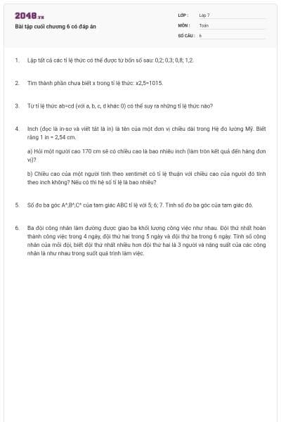 Bài tập cuối chương 6 có đáp án