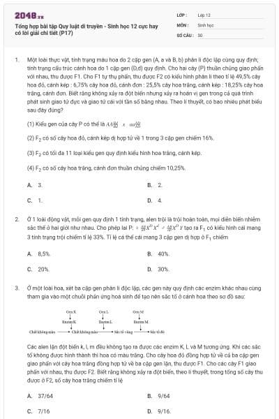 Tổng hợp bài tập Quy luật di truyền - Sinh học 12 cực hay có lời giải chi tiết (P17)