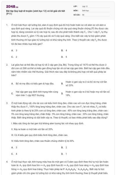 Bài tâp Quy luật di truyền (sinh học 12) có lời giải chi tiết (P11)