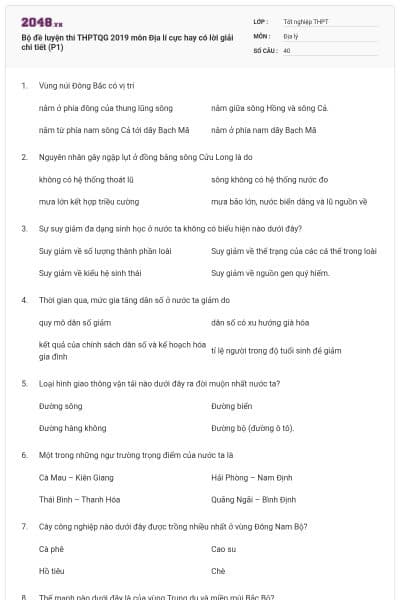 Bộ đề luyện thi THPTQG 2019 môn Địa lí cực hay có lời giải chi tiết (P1)