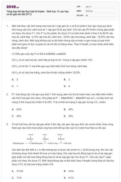 Tổng hợp bài tập Quy luật di truyền - Sinh học 12 cực hay có lời giải chi tiết (P17)
