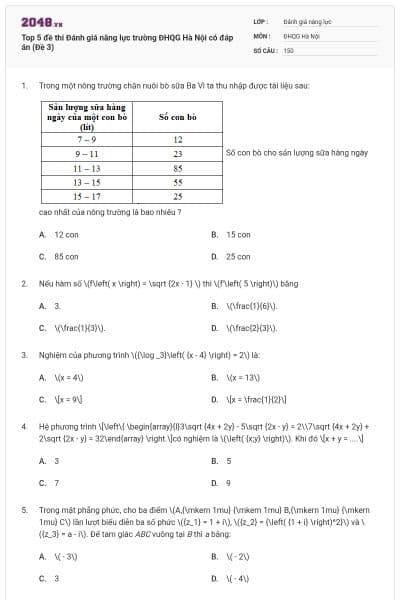 Top 5 đề thi Đánh giá năng lực trường ĐHQG Hà Nội có đáp án (Đề 3)