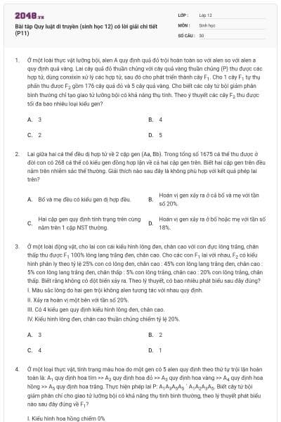 Bài tâp Quy luật di truyền (sinh học 12) có lời giải chi tiết (P11)