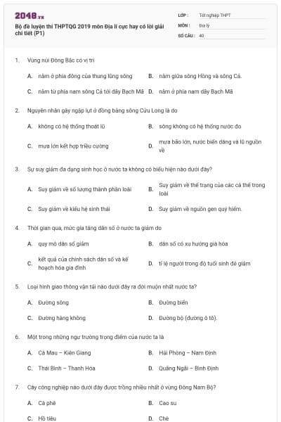 Bộ đề luyện thi THPTQG 2019 môn Địa lí cực hay có lời giải chi tiết (P1)