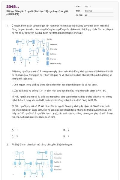 Bài tập Di truyền ở người (Sinh học 12) cực hay có lời giải chi tiết (P4)