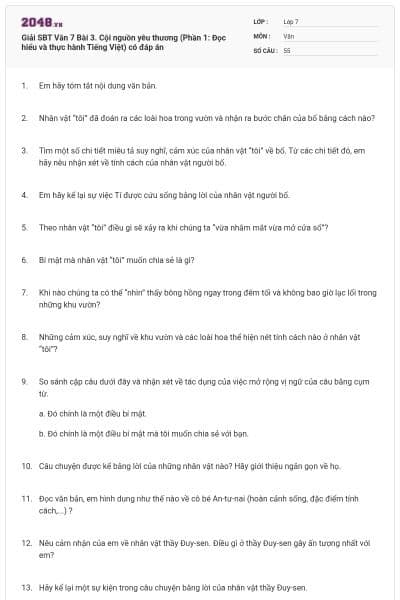 Giải SBT Văn 7 Bài 3. Cội nguồn yêu thương (Phần 1: Đọc hiểu và thực hành Tiếng Việt) có đáp án