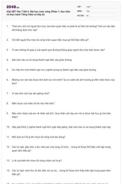 Giải SBT Văn 7 Bài 6. Bài học cuộc sống (Phần 1: Đọc hiểu và thực hành Tiếng Việt) có đáp án