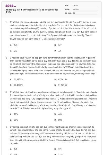 Bài tâp Quy luật di truyền (sinh học 12) có lời giải chi tiết (P12)