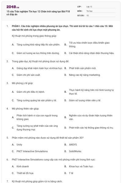 15 câu Trắc nghiệm Tin học 12 Chân trời sáng tạo Bài F18 có đáp án