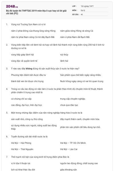 Bộ đề luyện thi THPTQG 2019 môn Địa lí cực hay có lời giải chi tiết (P2)