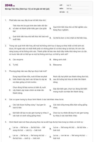 Bài tập Tiến Hóa (Sinh học 12) có lời giải chi tiết (p6)