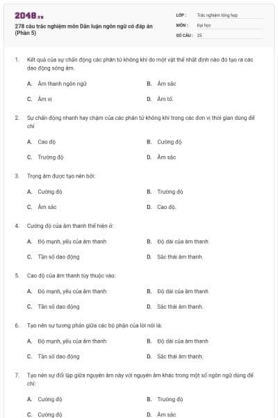 278 câu trắc nghiệm môn Dẫn luận ngôn ngữ có đáp án (Phần 5)