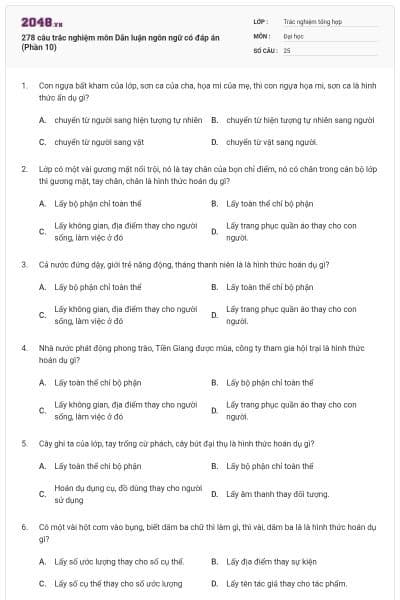 278 câu trắc nghiệm môn Dẫn luận ngôn ngữ có đáp án (Phần 10)