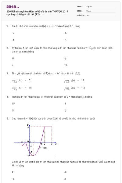 220 Bài trắc nghiệm Hàm số từ đề thi thử THPTQG 2019 cực hay có lời giải chi tiết (P2)