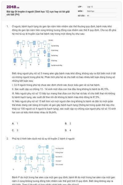Bài tập Di truyền ở người (Sinh học 12) cực hay có lời giải chi tiết (P4)
