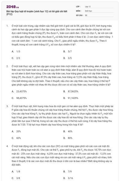 Bài tâp Quy luật di truyền (sinh học 12) có lời giải chi tiết (P12)