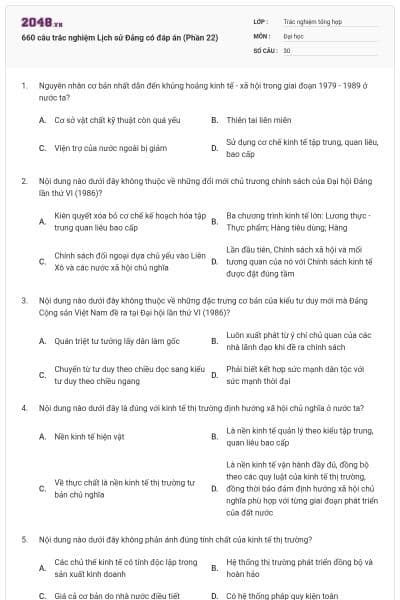 660 câu trắc nghiệm Lịch sử Đảng có đáp án (Phần 22)
