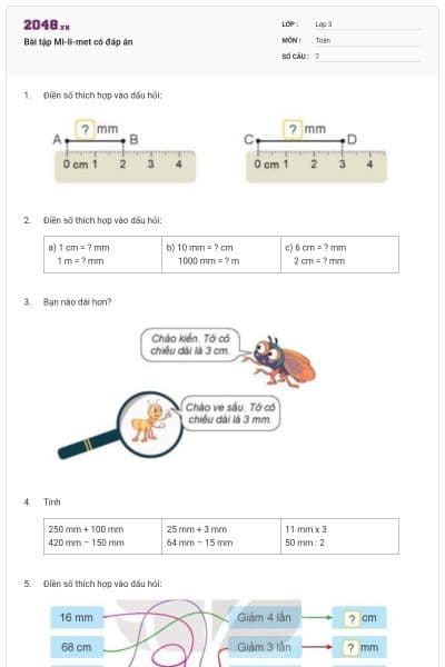 Bài tập Mi-li-met có đáp án