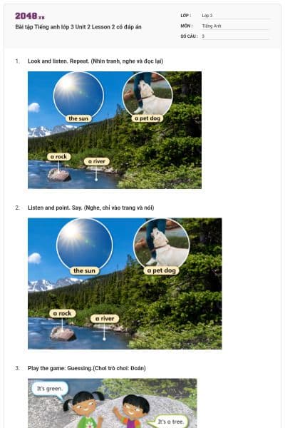 Bài tập Tiếng anh lớp 3 Unit 2 Lesson 2 có đáp án