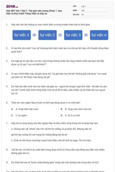 Giải SBT Văn 7 Bài 7. Thế giới viễn tưởng (Phần 1. Đọc hiểu và thực hành Tiếng Việt) có đáp án