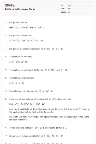 Bài tập Luyện tập chung có đáp án