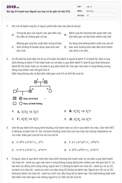 Bài tập Di truyền học Người cực hay có lời giải chi tiết (P3)