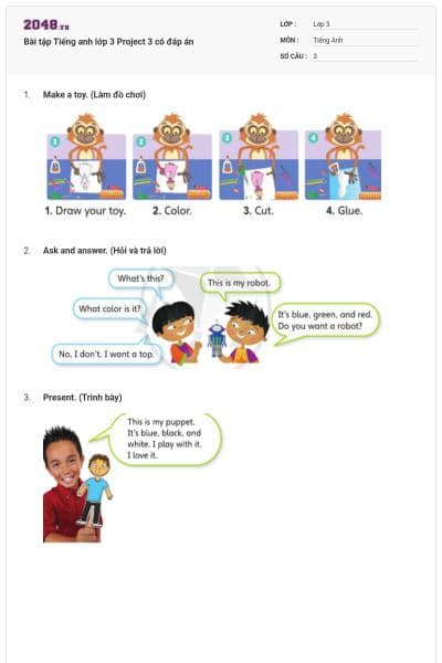 Bài tập Tiếng anh lớp 3 Project 3 có đáp án