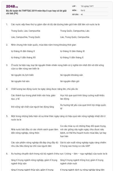 Bộ đề luyện thi THPTQG 2019 môn Địa lí cực hay có lời giải chi tiết (P4)
