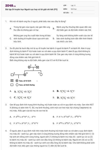 Bài tập Di truyền học Người cực hay có lời giải chi tiết (P3)