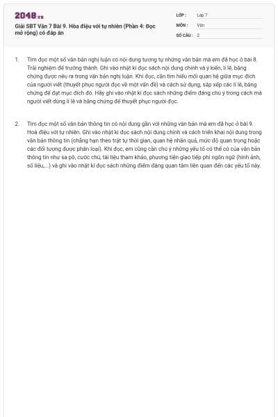 Giải SBT Văn 7 Bài 9. Hòa điệu với tự nhiên (Phần 4: Đọc mở rộng) có đáp án