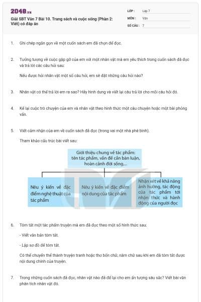 Giải SBT Văn 7 Bài 10. Trang sách và cuộc sống (Phần 2: Viết) có đáp án