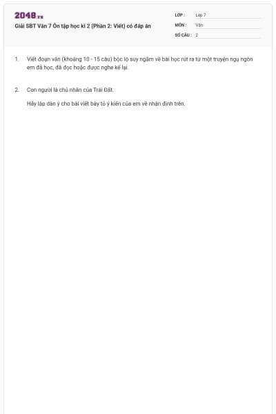 Giải SBT Văn 7 Ôn tập học kì 2 (Phần 2: Viết) có đáp án