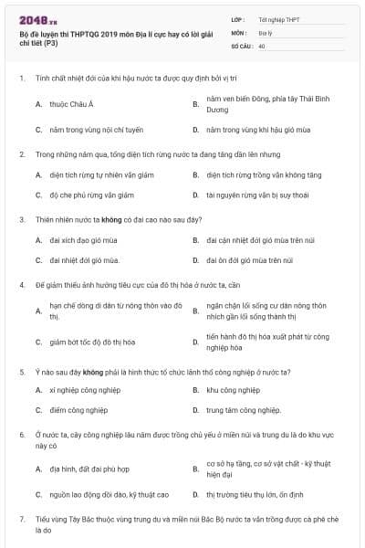 Bộ đề luyện thi THPTQG 2019 môn Địa lí cực hay có lời giải chi tiết (P3)