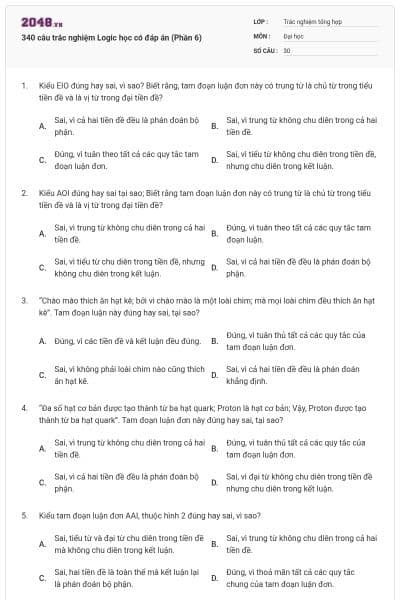 340 câu trắc nghiệm Logic học có đáp án (Phần 6)