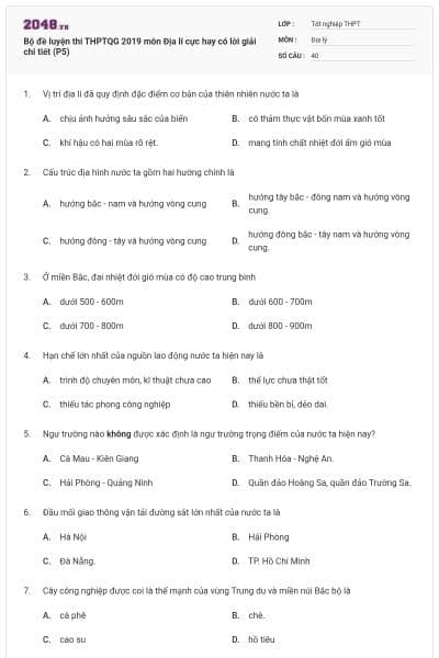 Bộ đề luyện thi THPTQG 2019 môn Địa lí cực hay có lời giải chi tiết (P5)