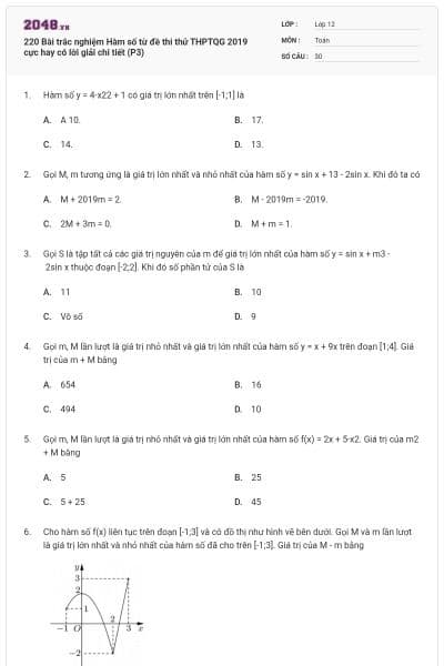 220 Bài trắc nghiệm Hàm số từ đề thi thử THPTQG 2019 cực hay có lời giải chi tiết (P3)